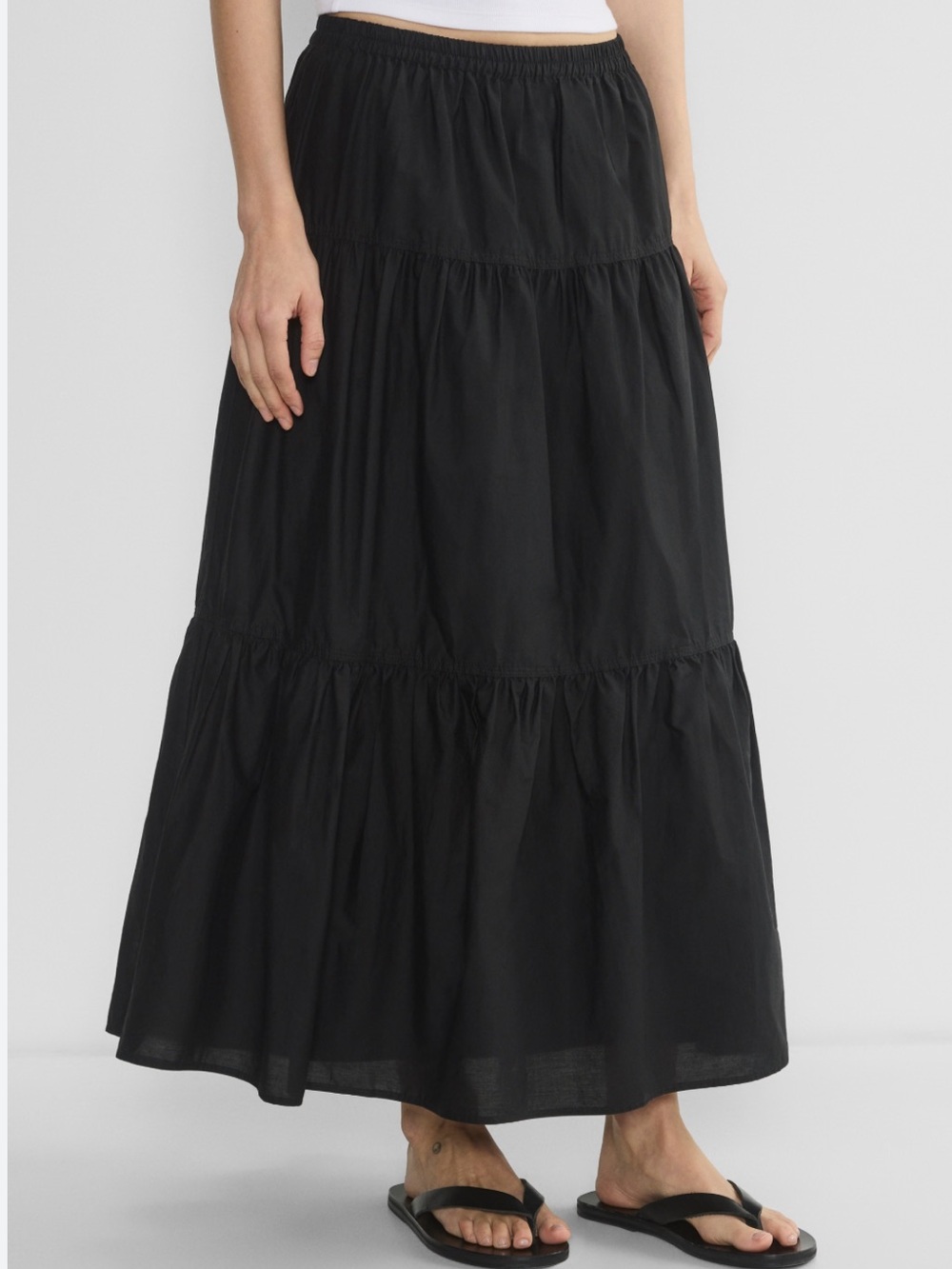 Brandy Melville Black Tiered Maxi Skirt with Drawstring Waist